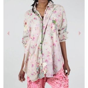 Magnolia Pearl cotton boyfriend shirt with velvet trim NWNWT OS